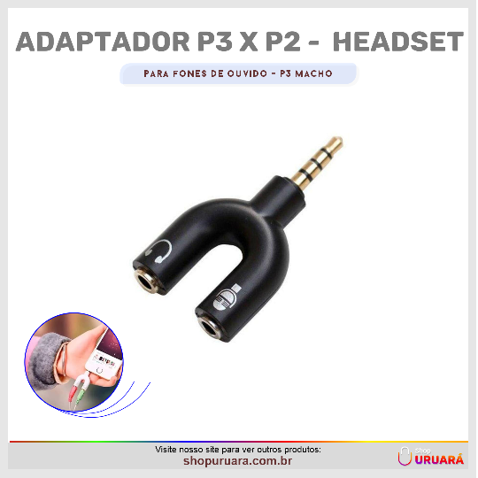 SHOPURUARA Adaptador Splitter Headset Fone Microfone P2 X P3 Gamer Full Uruará-PA, URUARAINFO, SHOPURUARA, PRODUTOS EM URUARÁ