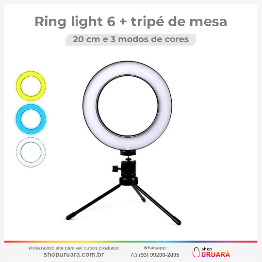 SHOPURUARA Ring Light 6 polegadas com Tripé de Mesa Uruará-PA, URUARAINFO, SHOPURUARA, PRODUTOS EM URUARÁ